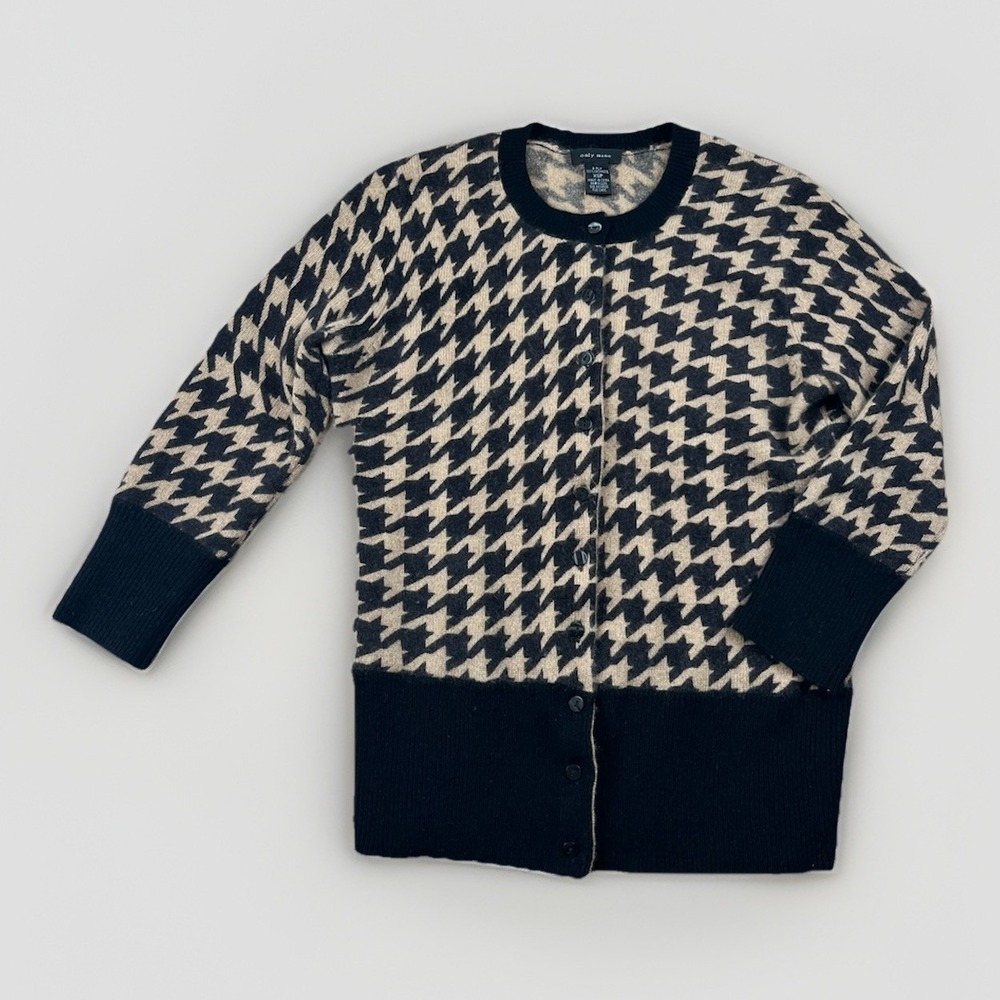 Only Mine Cardigan Sweater Womens XSP‎ Petite 2-ply 100% Cashmere Houndstooth